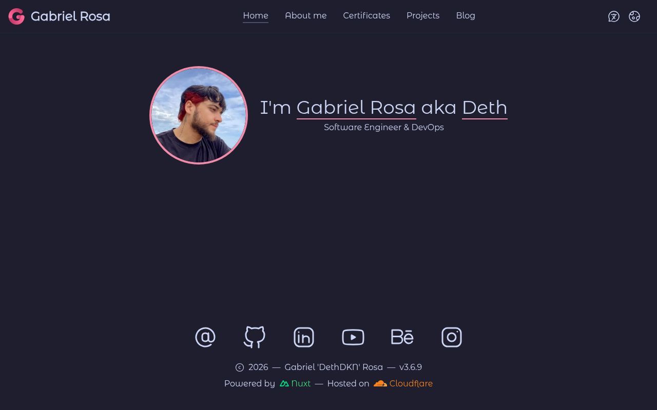 Homepage screenshot of rosa.dev.br