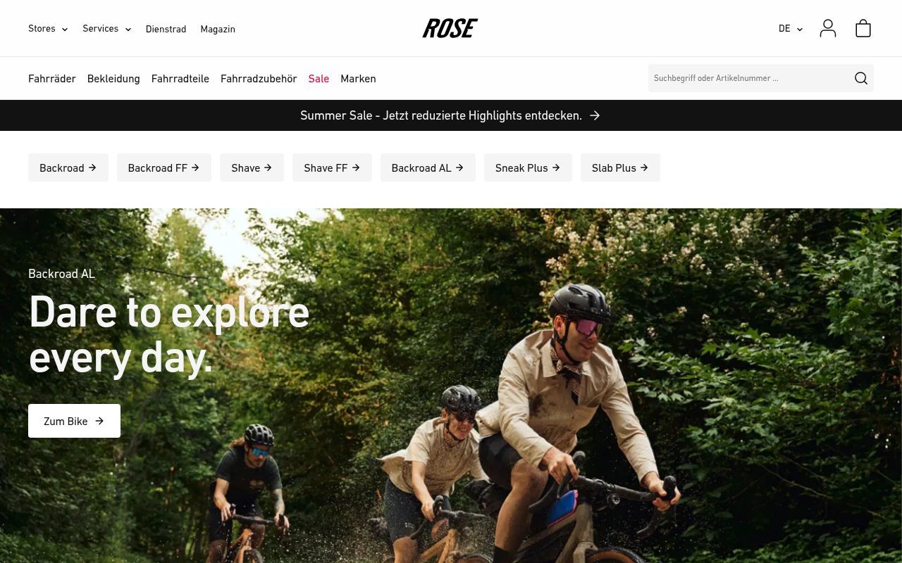 Homepage screenshot of rosebikes.de