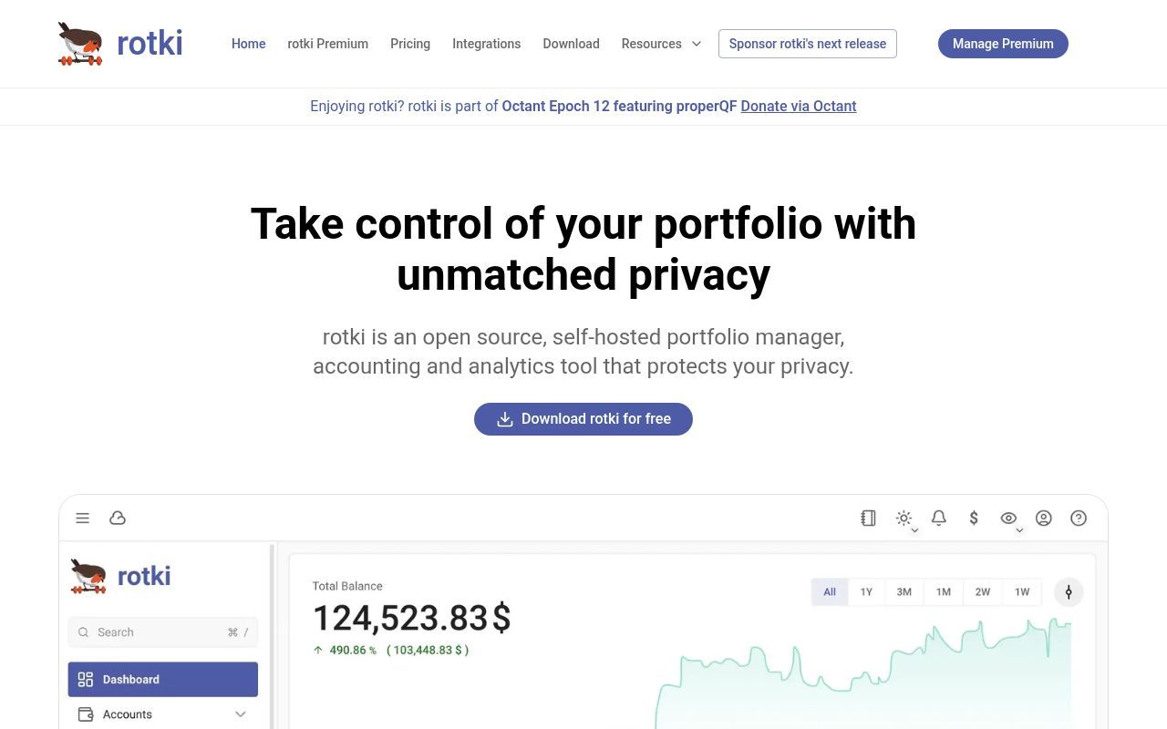 Homepage screenshot of rotki.com