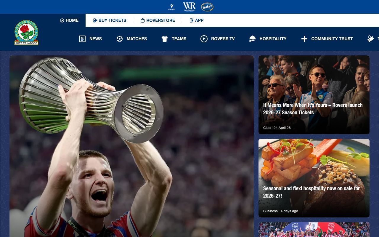 Homepage screenshot of rovers.co.uk