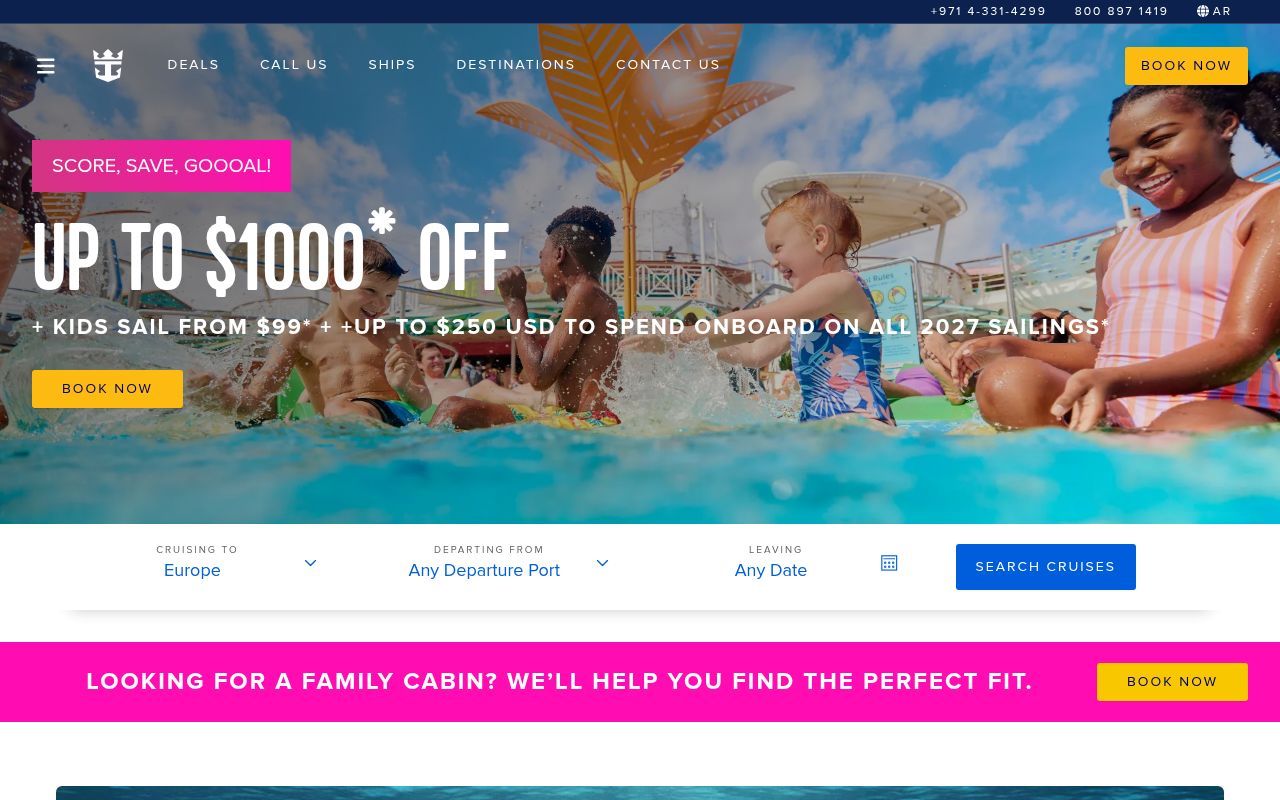 Homepage screenshot of royalcaribbean.ae