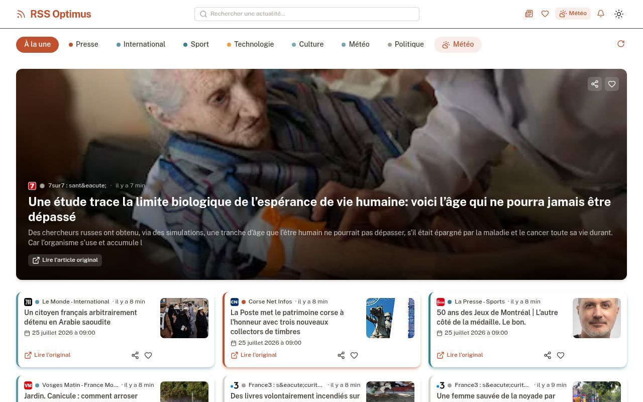 Homepage screenshot of rss-optimus.fr
