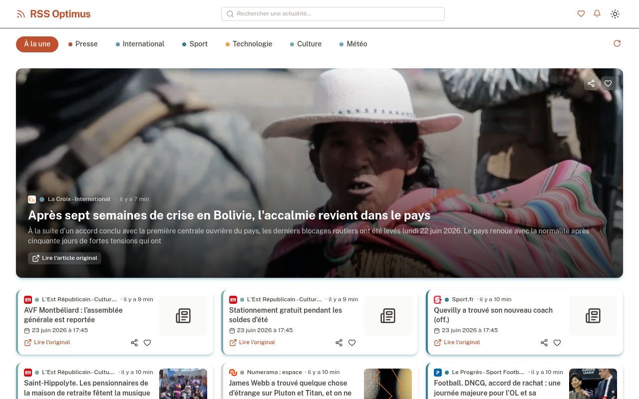 Homepage screenshot of rss-optimus.netlify.app