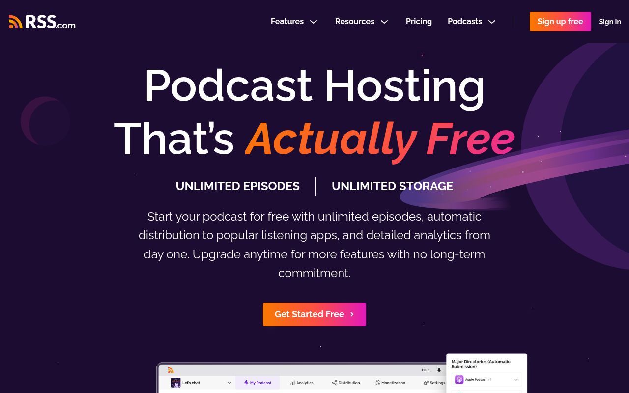 Homepage screenshot of rss.com