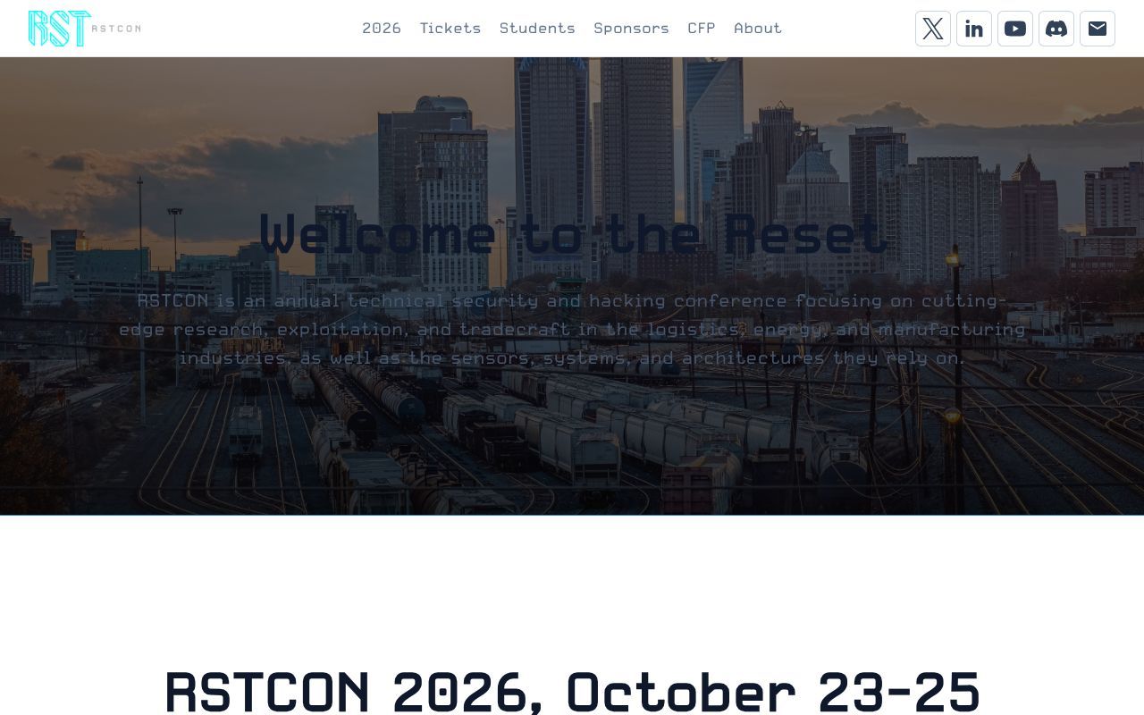 Homepage screenshot of rstcon.org