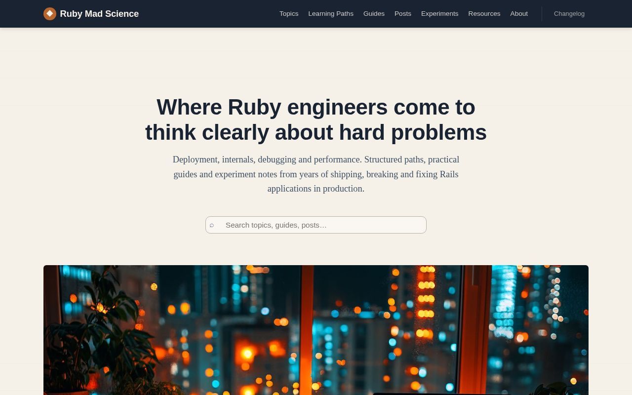 Homepage screenshot of rubymadscience.com