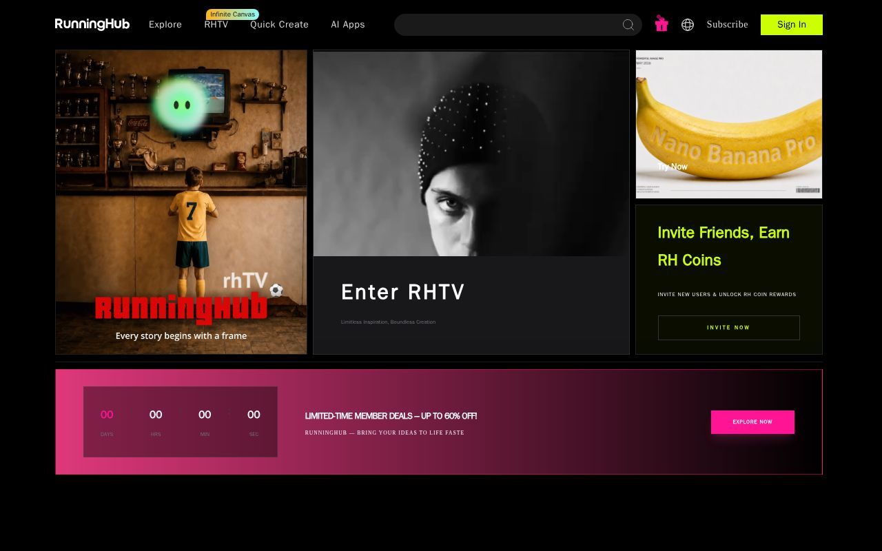Homepage screenshot of runninghub.ai