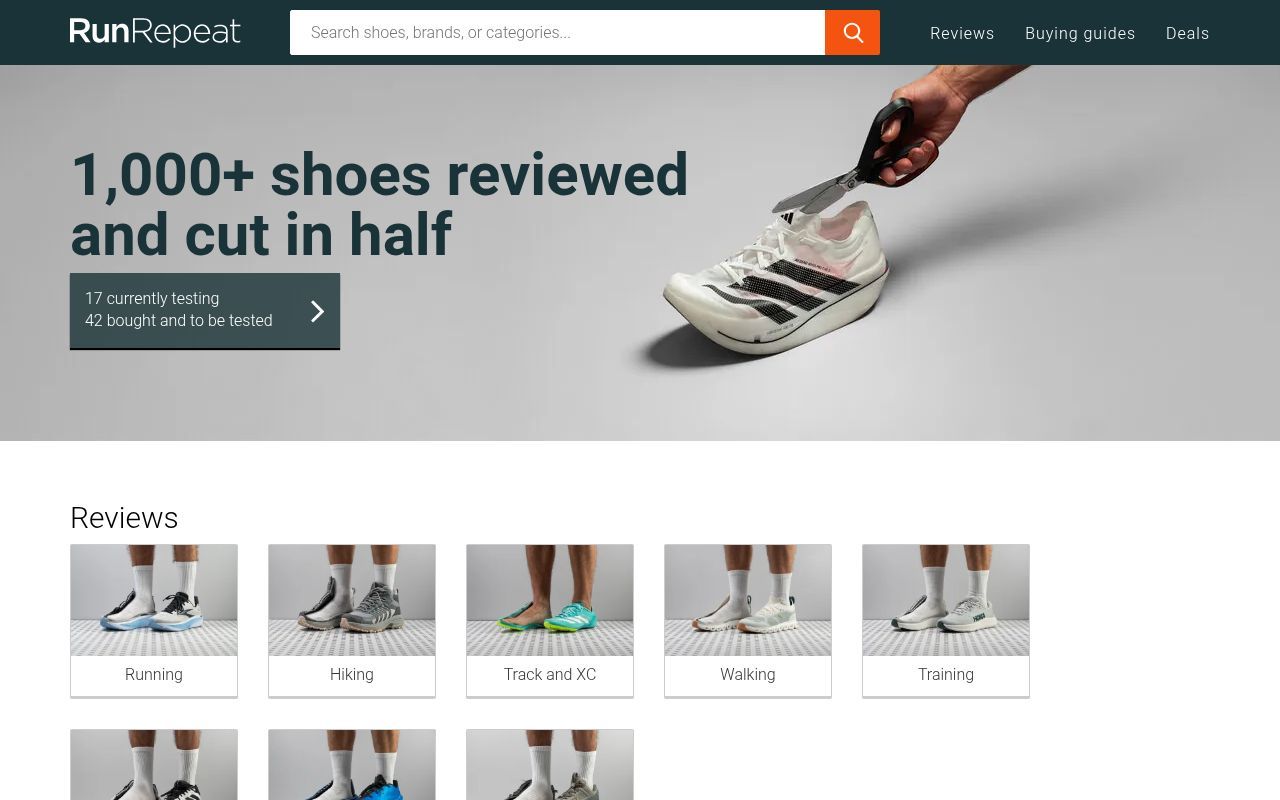 Homepage screenshot of runrepeat.com