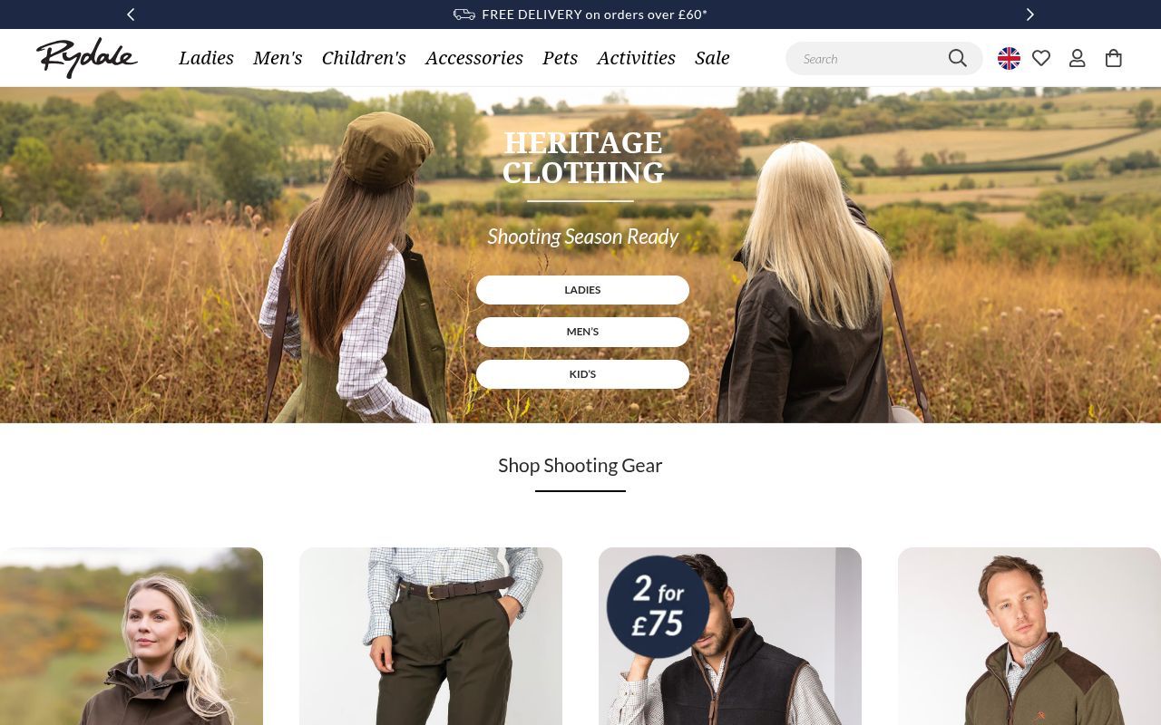 Homepage screenshot of rydale.com