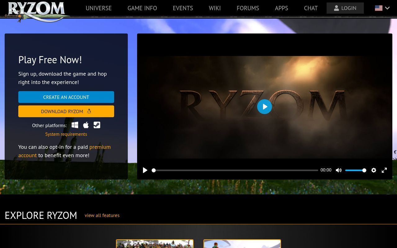 Homepage screenshot of ryzom.com