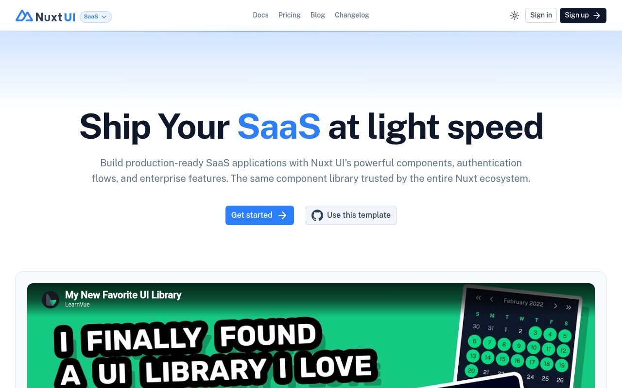 Homepage screenshot of saas-template.nuxt.dev