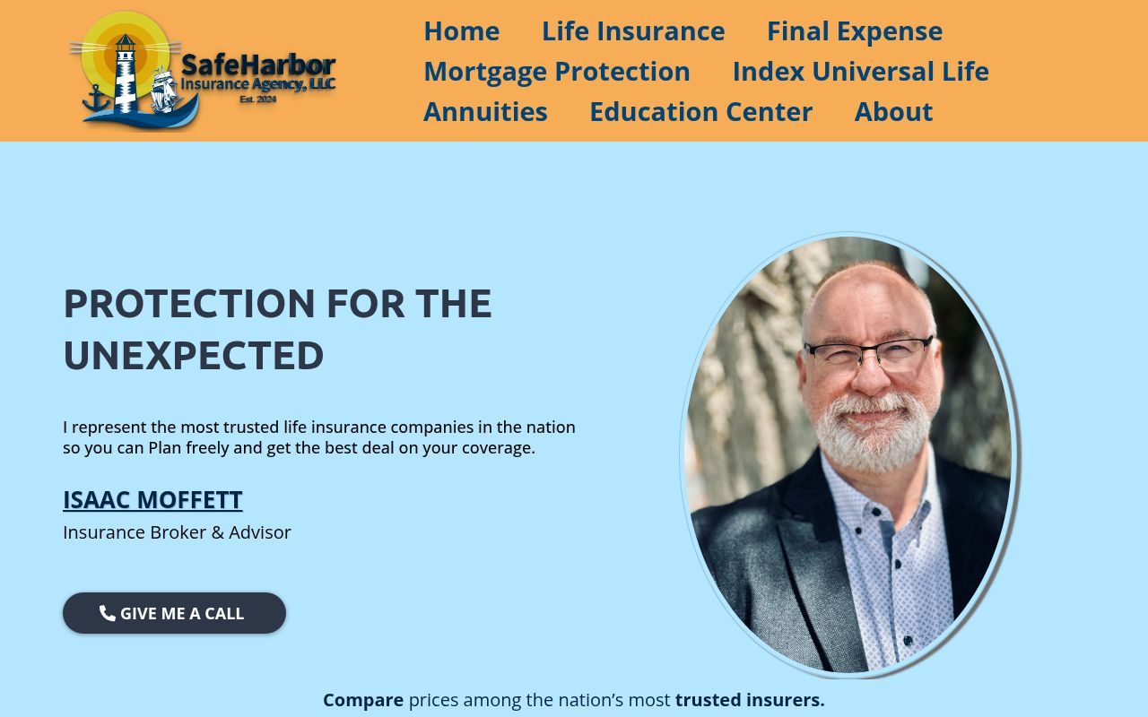 Homepage screenshot of safeharboria.com