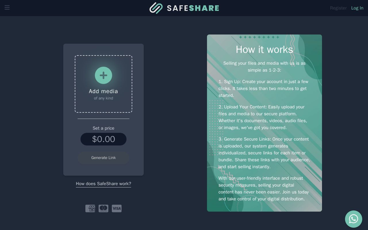 Homepage screenshot of safeshare.media