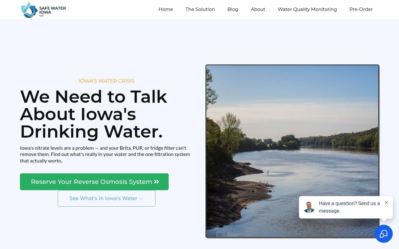 Homepage screenshot of safewateriowa.com