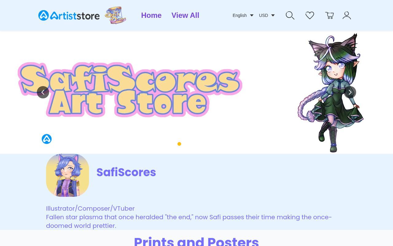 Homepage screenshot of safiscores.artiststore.com