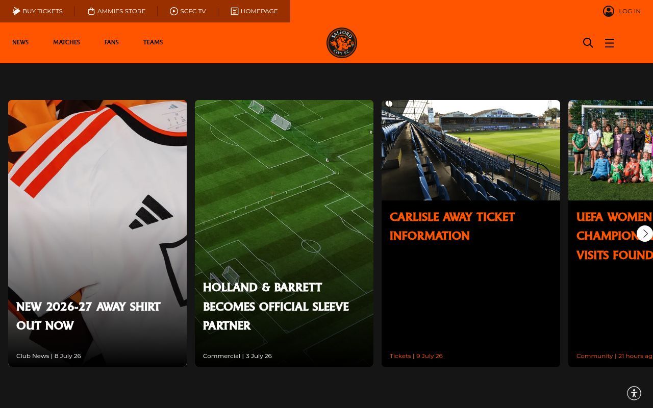 Homepage screenshot of salfordcityfc.co.uk
