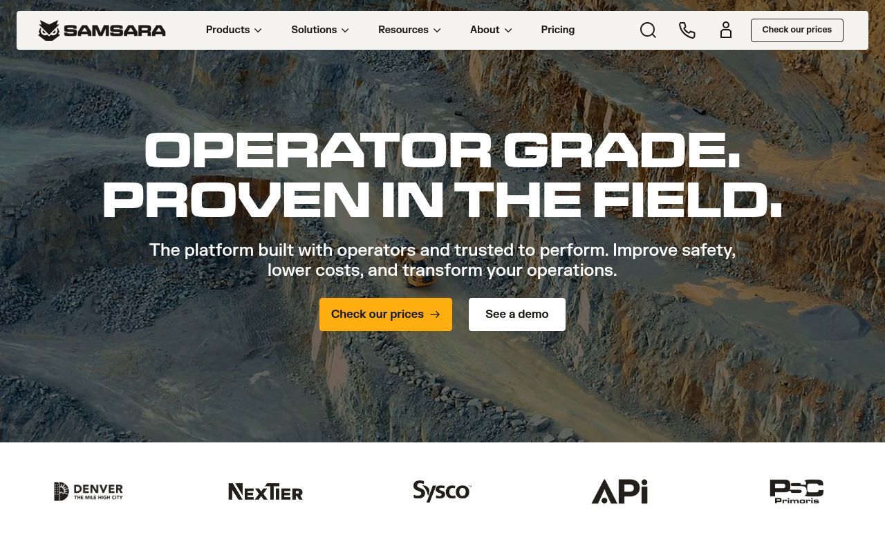Homepage screenshot of samsara.com