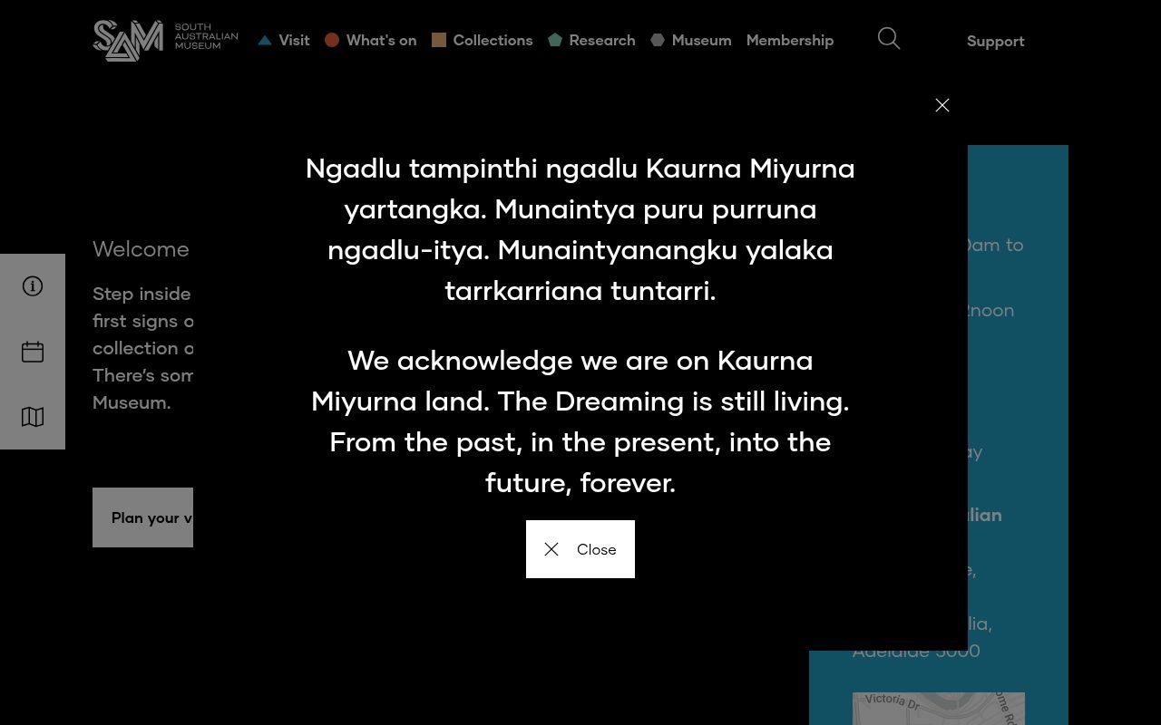 Homepage screenshot of samuseum.sa.gov.au