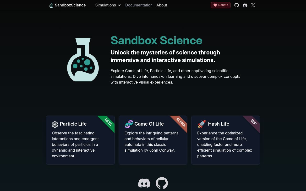 Homepage screenshot of sandbox-science.com