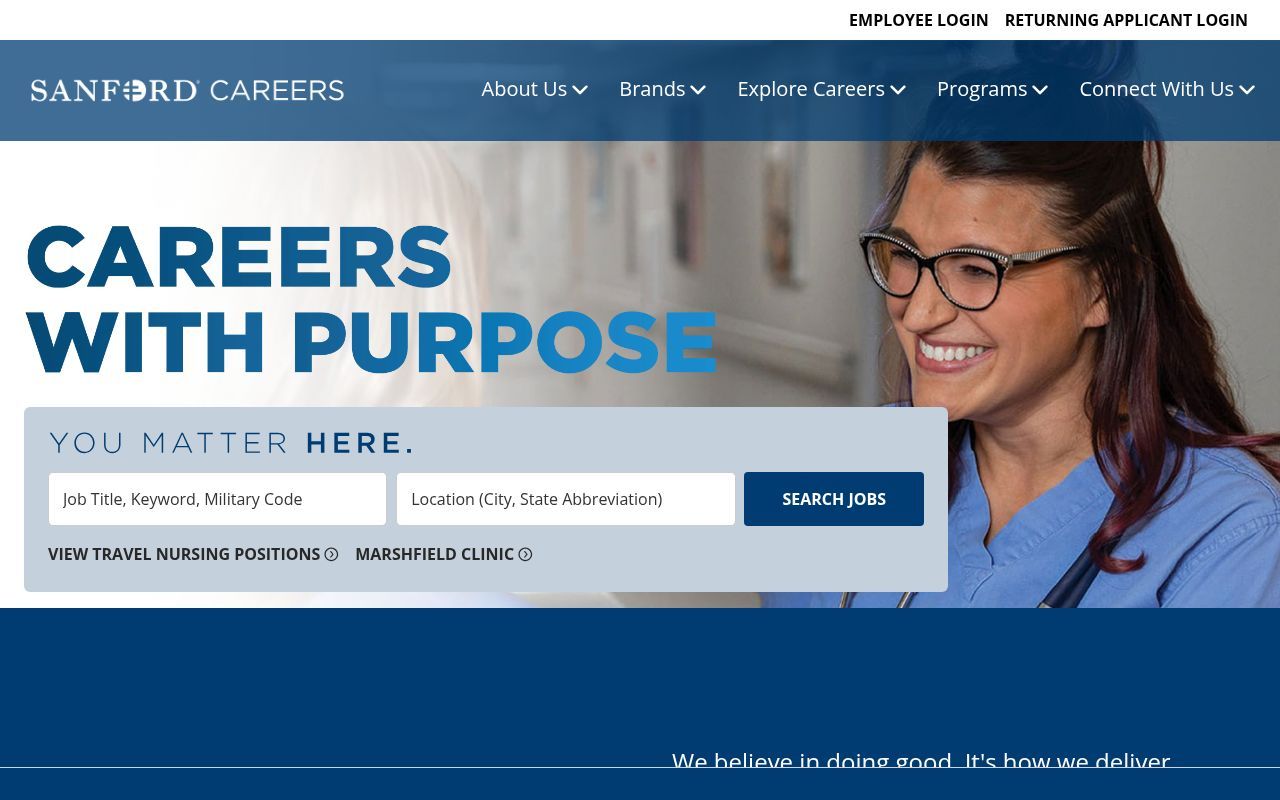 Homepage screenshot of sanfordcareers.com