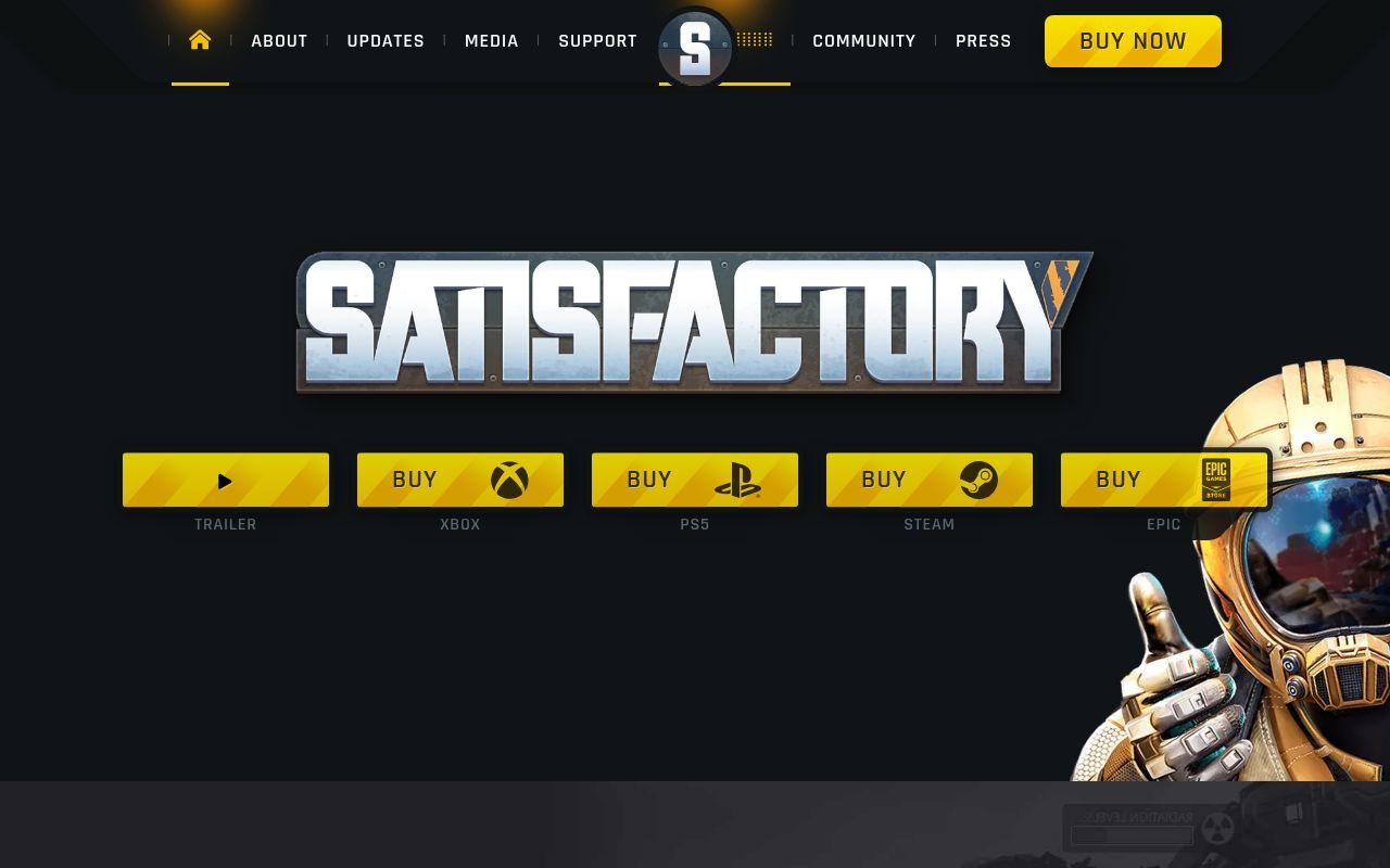 Homepage screenshot of satisfactorygame.com