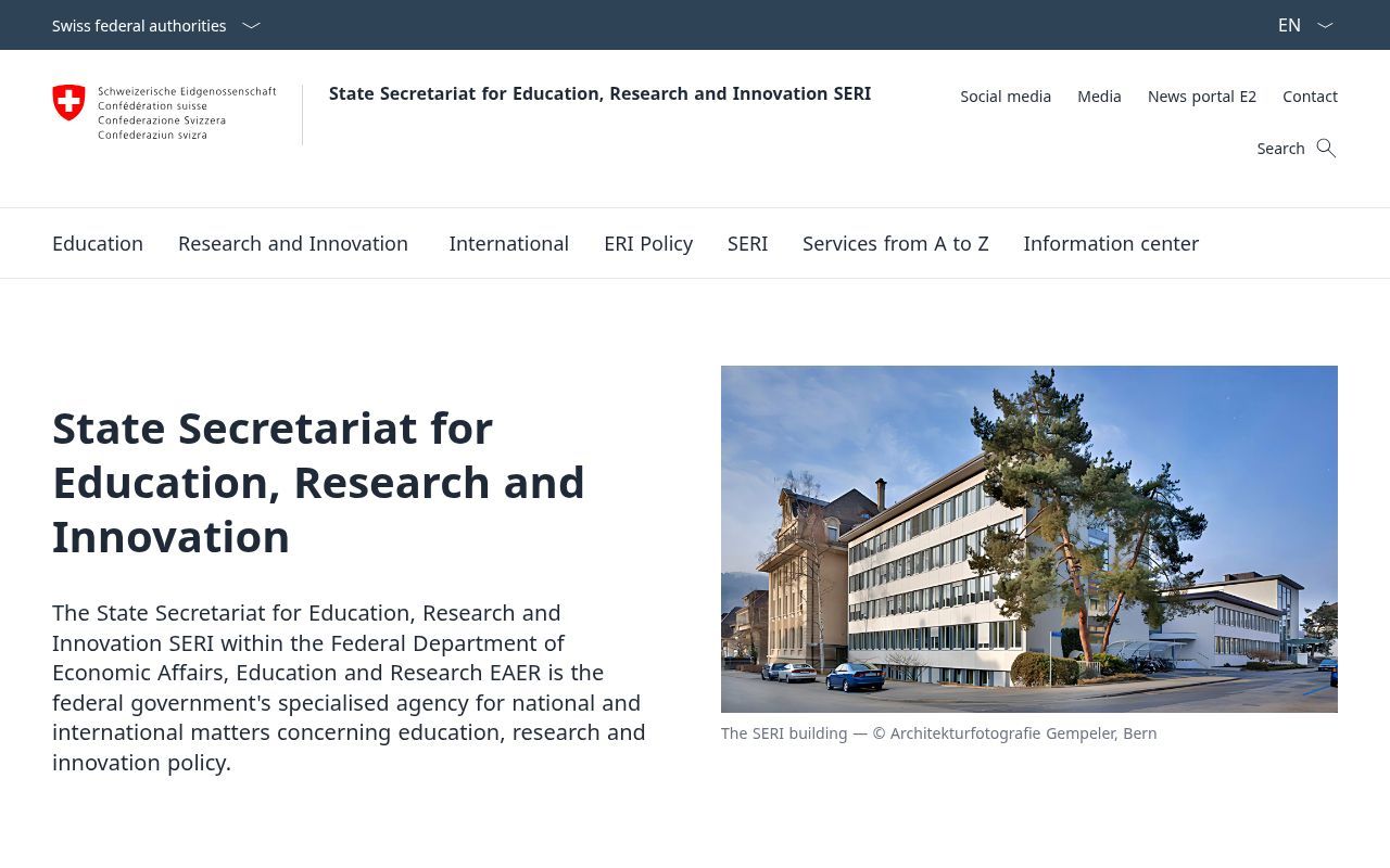 Homepage screenshot of sbfi.admin.ch