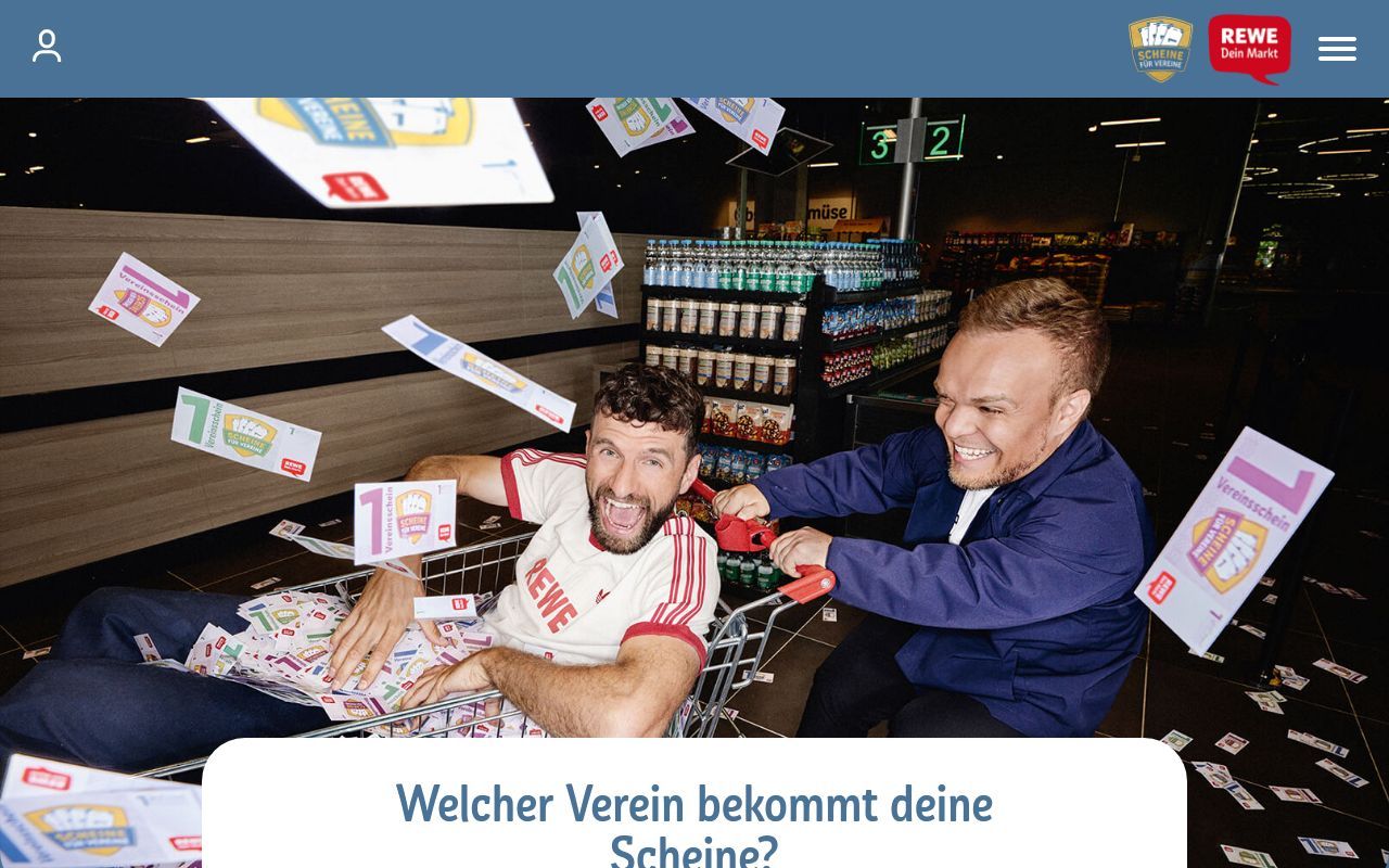 Homepage screenshot of scheinefuervereine.rewe.de