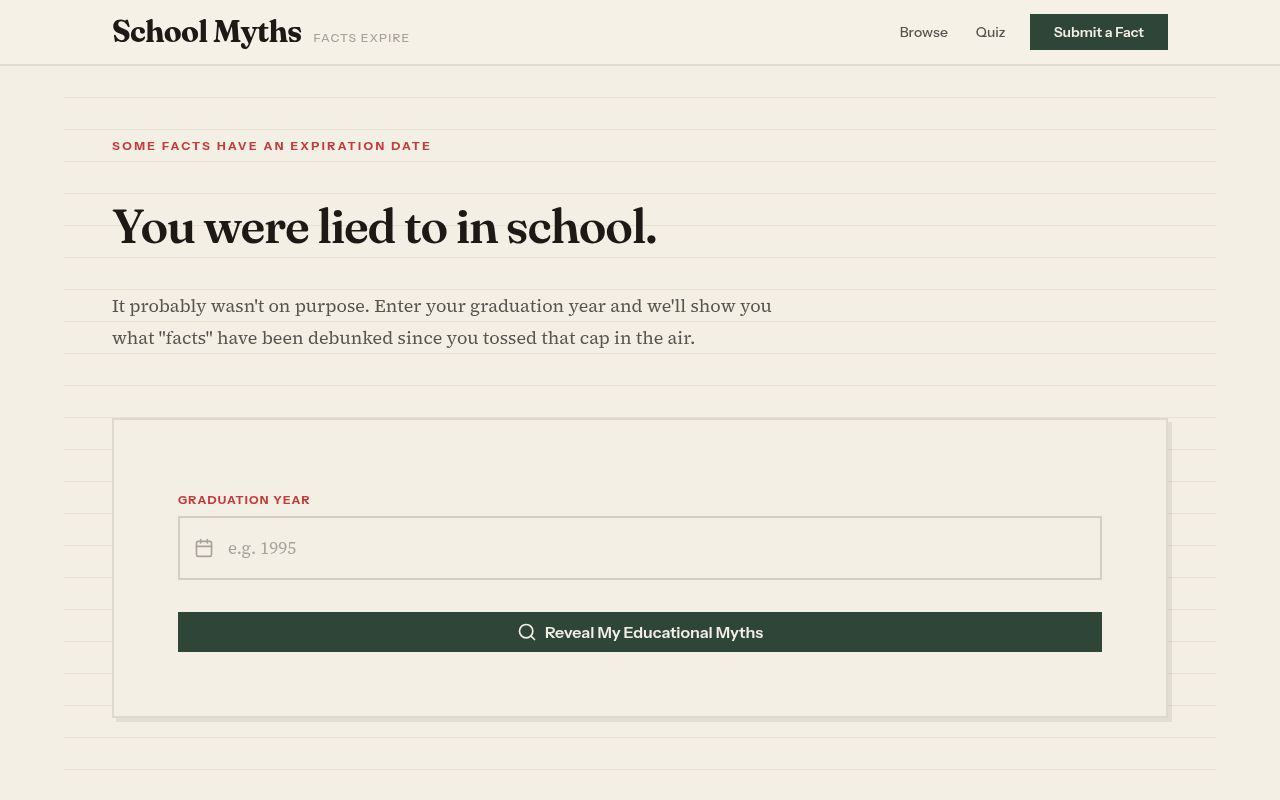 Homepage screenshot of schoolmyths.com