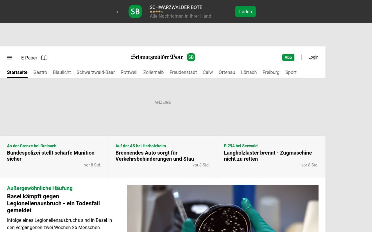 Homepage screenshot of schwarzwaelder-bote.de