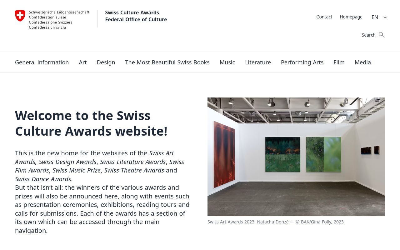 Homepage screenshot of schweizerkulturpreise.ch