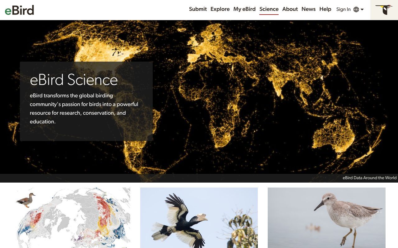 Homepage screenshot of science.ebird.org