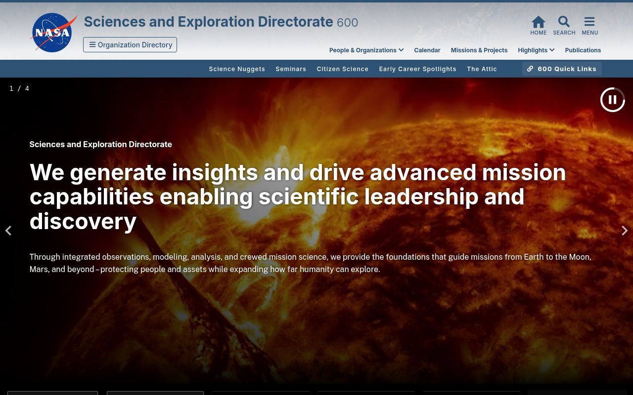 Homepage screenshot of science.gsfc.nasa.gov