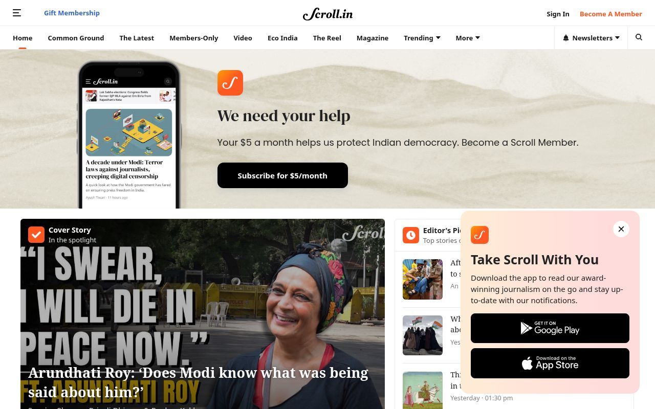 Homepage screenshot of scroll.in