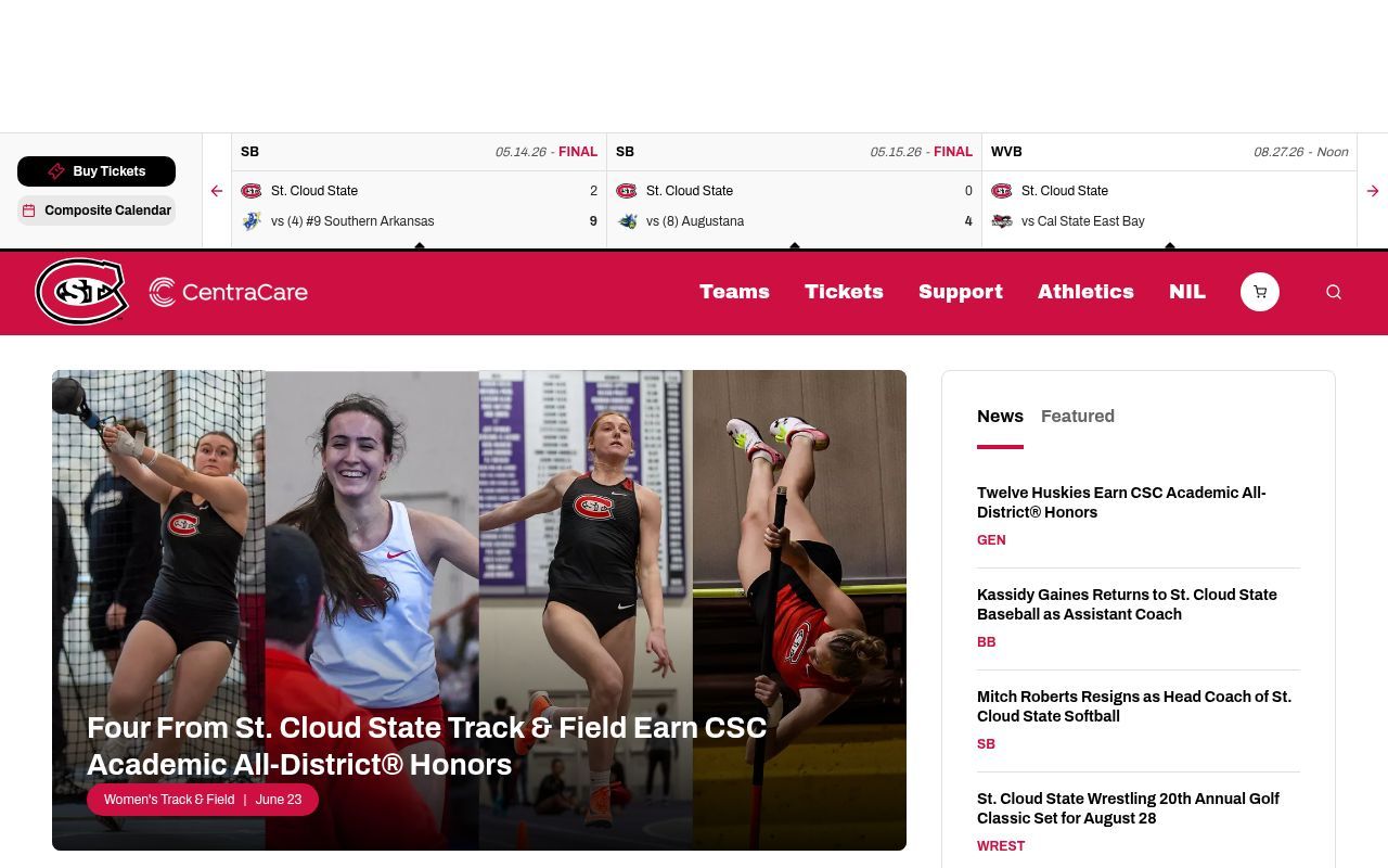 Homepage screenshot of scsuhuskies.com