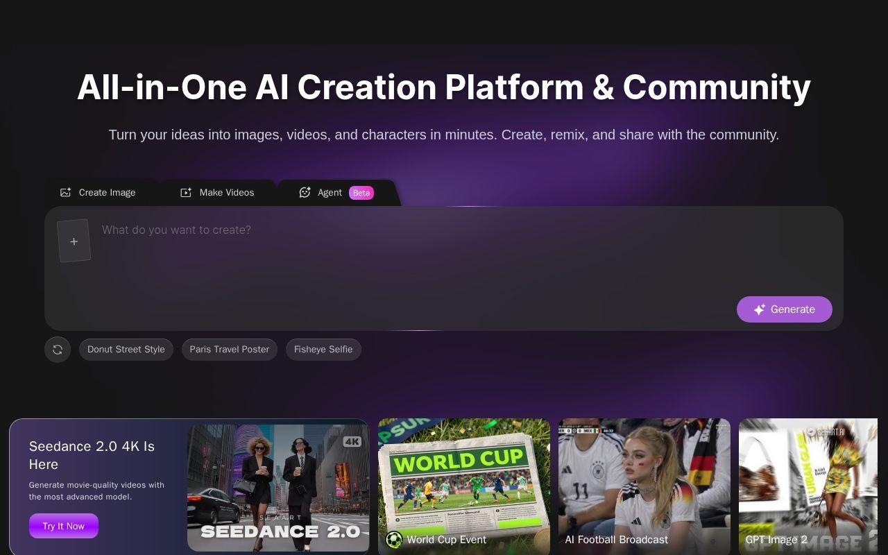 Homepage screenshot of seaart.ai