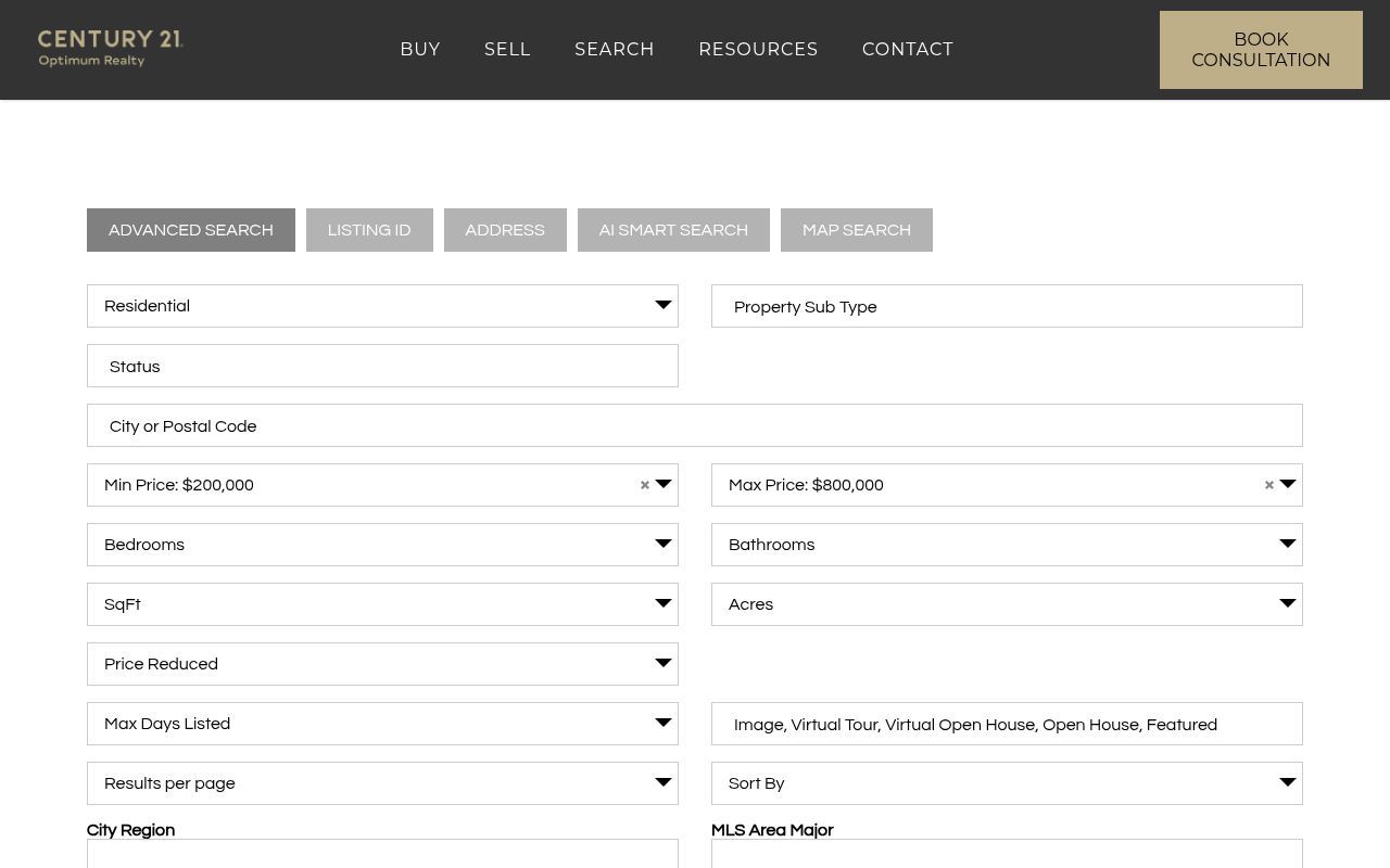 Homepage screenshot of search.c21optimum.ca
