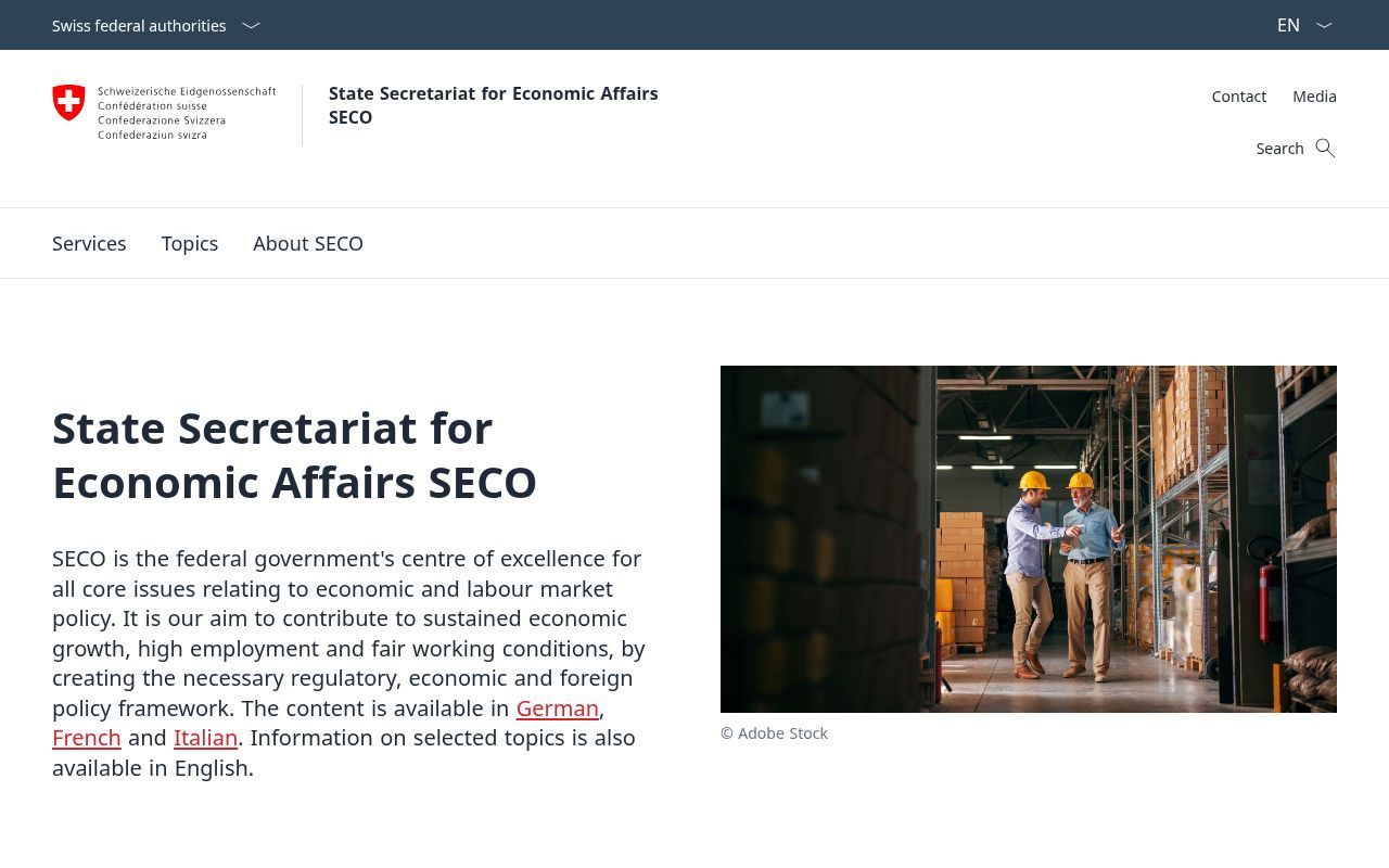 Homepage screenshot of seco.admin.ch