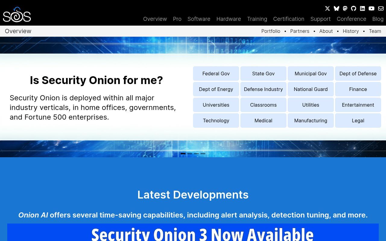 Homepage screenshot of securityonionsolutions.com