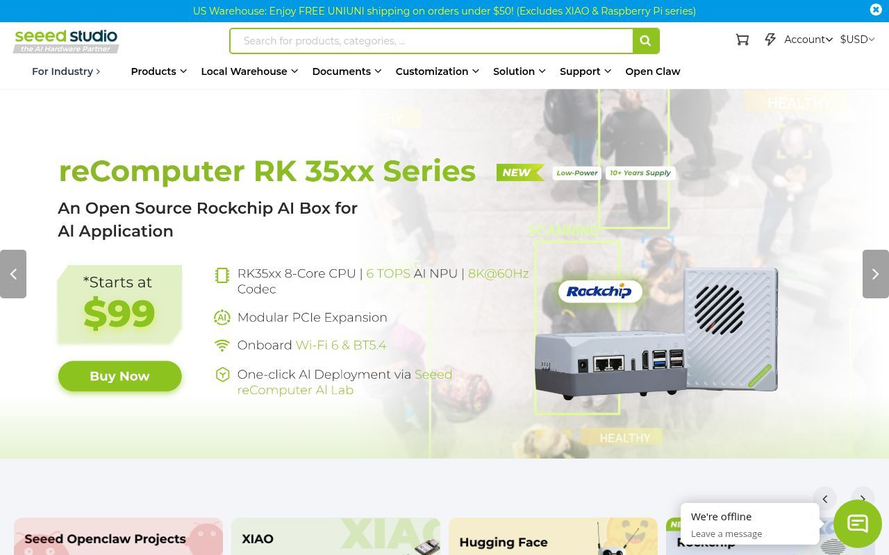 Homepage screenshot of seeedstudio.com