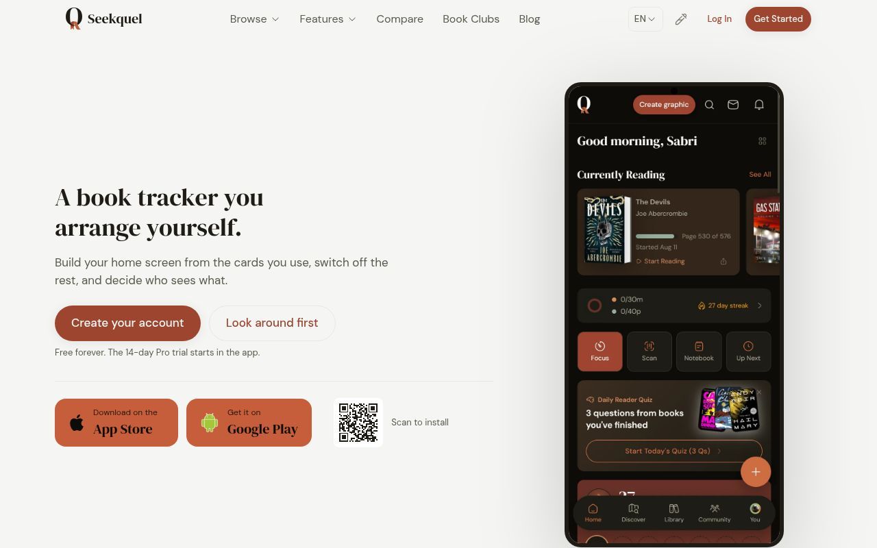 Homepage screenshot of seekquel.app