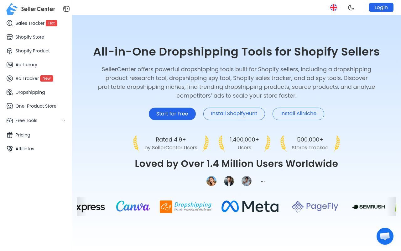 Homepage screenshot of sellercenter.io