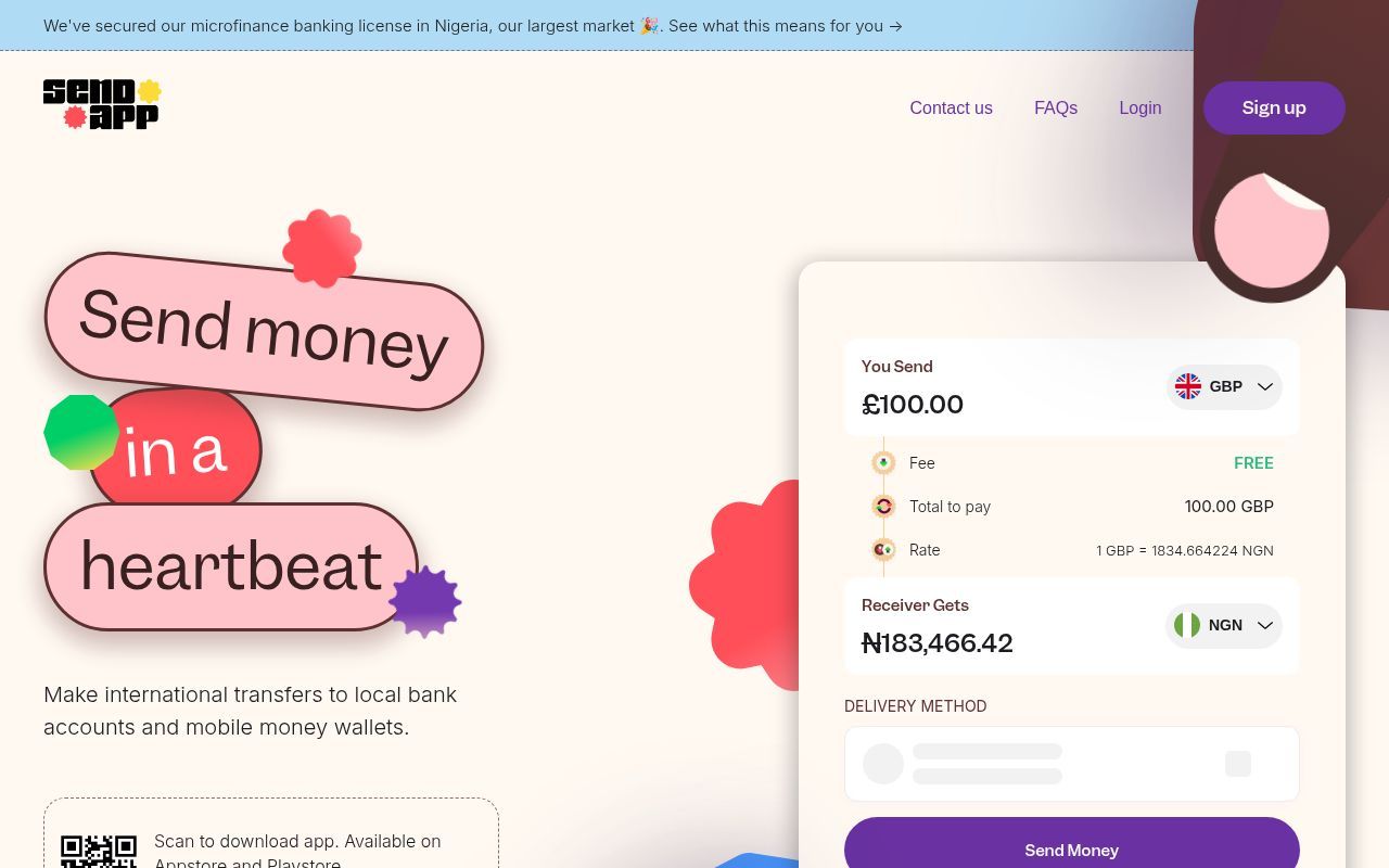 Homepage screenshot of send.flutterwave.com