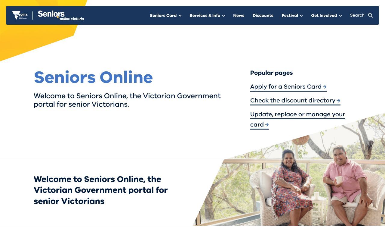 Homepage screenshot of seniorsonline.vic.gov.au