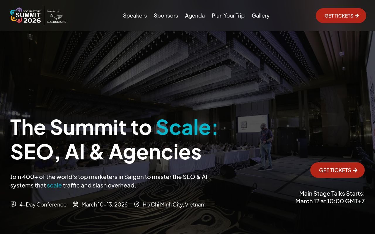 Homepage screenshot of seomasterysummit.com