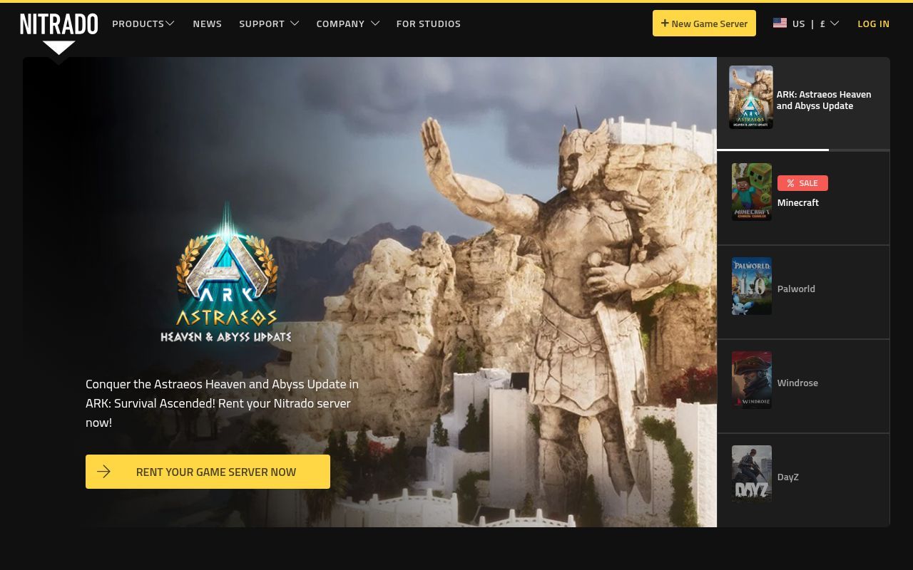 Homepage screenshot of server.nitrado.net