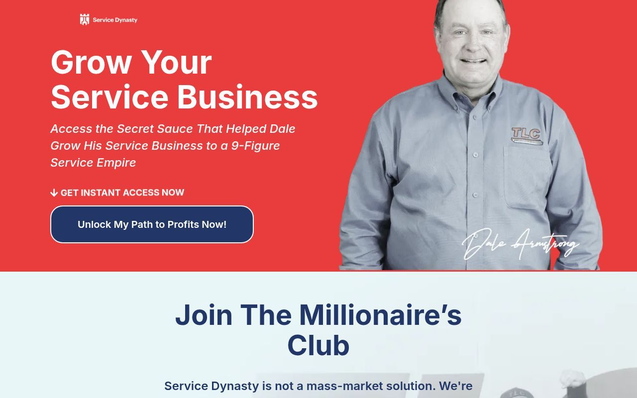 Homepage screenshot of servicedynasty.com