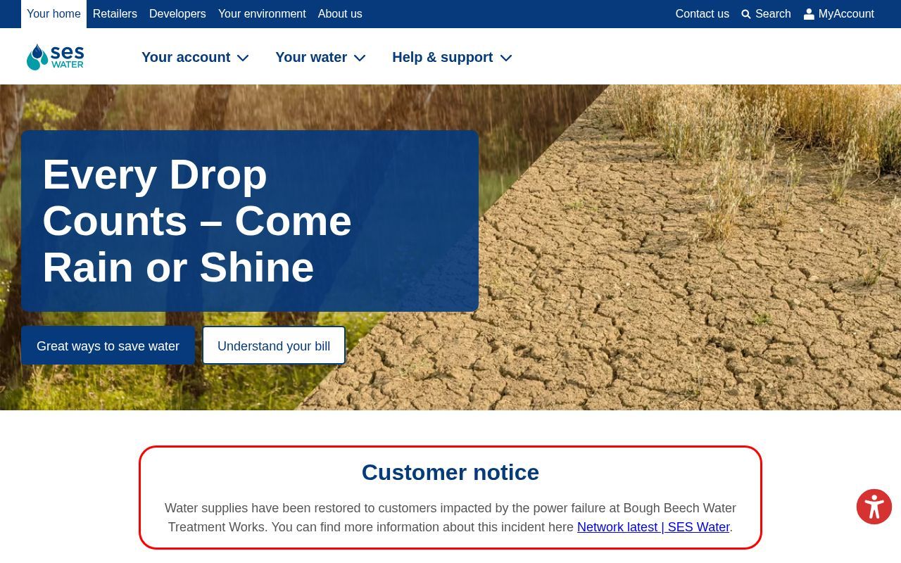 Homepage screenshot of seswater.co.uk