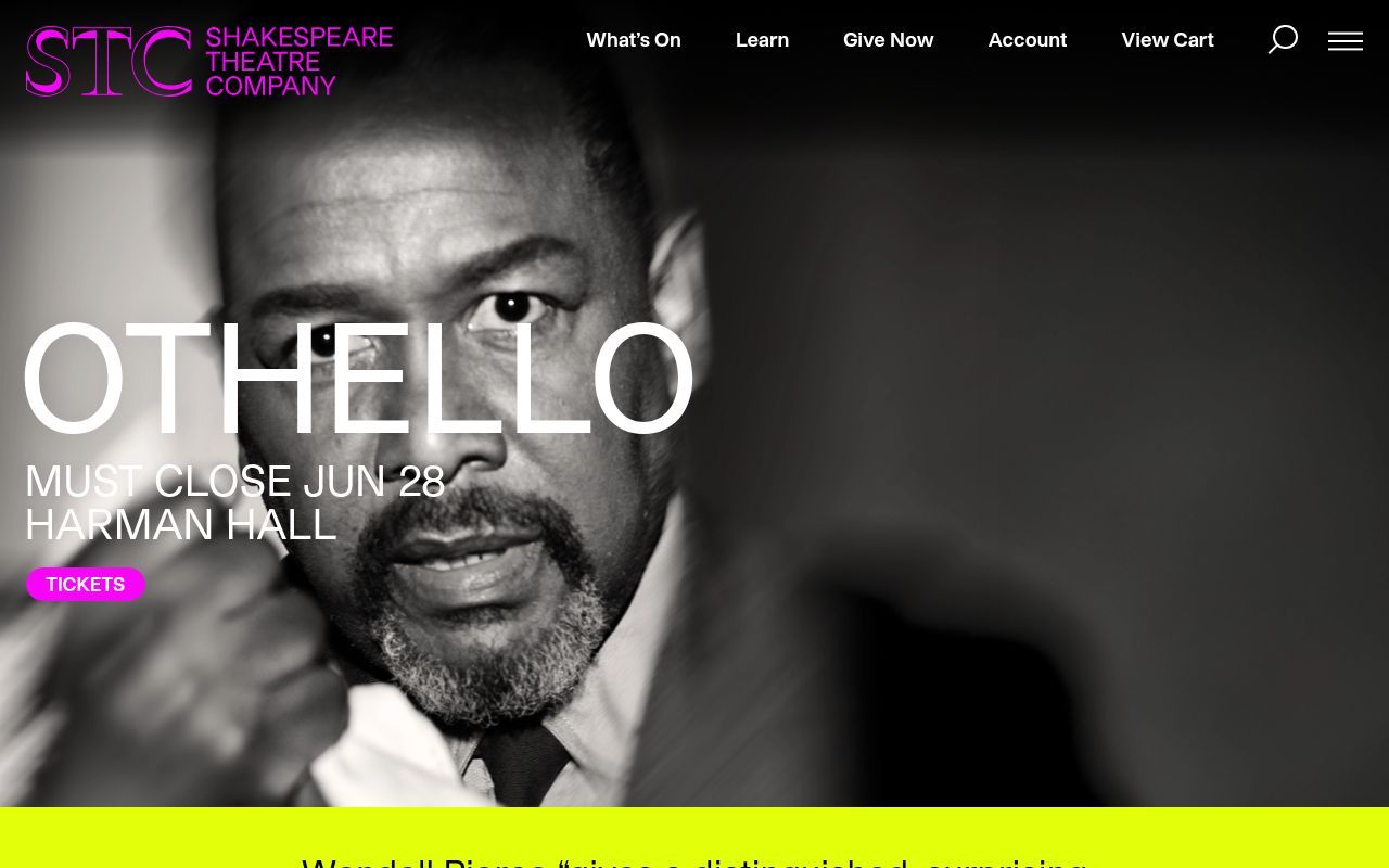 Homepage screenshot of shakespearetheatre.org
