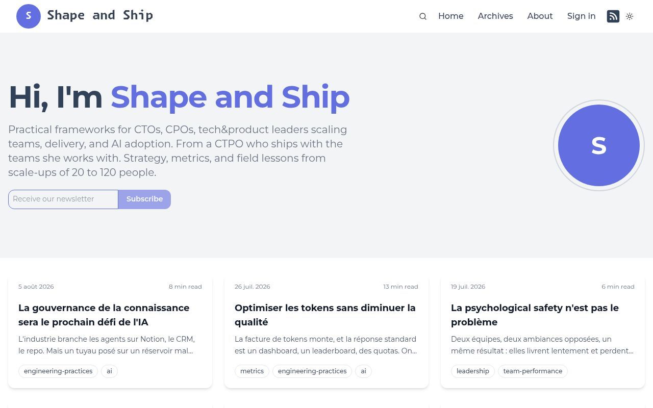 Homepage screenshot of shapeandship.ai