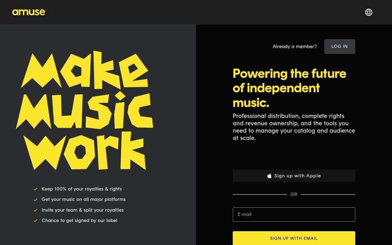 Homepage screenshot of share.amuse.io